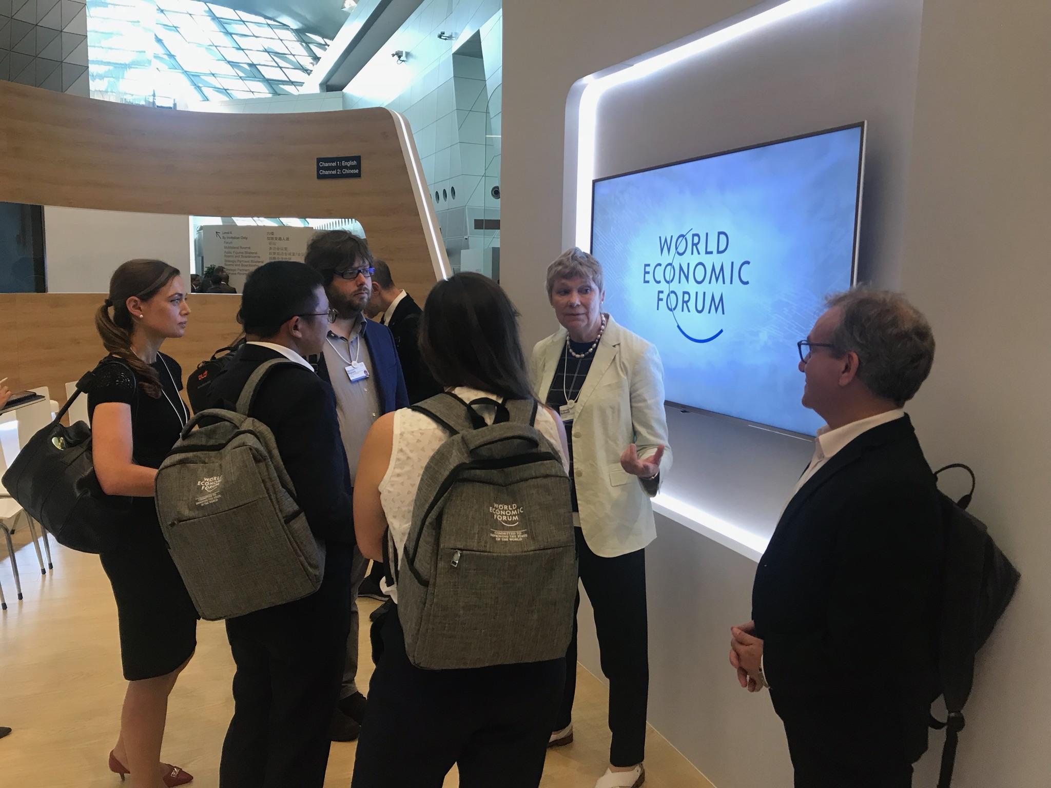 Prof Balkwill speaking to guests at World Economic Forum.